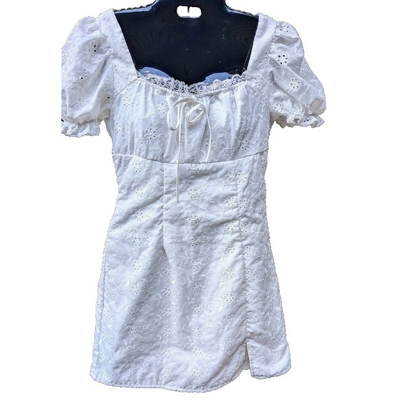 Dresses & Skirts - Mini Eyelet Lace Dress S Milkmaid Cottagecore Feminine Coquette Fairy Dainty